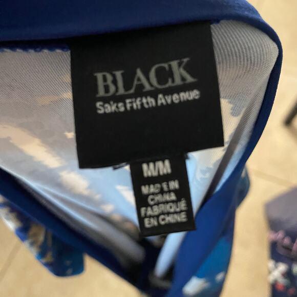 BLACK Saks Fifth Avenue Blue Tie Dye Print Surplice Faux Wrap Maxi Dress Size M - Picture 6 of 9